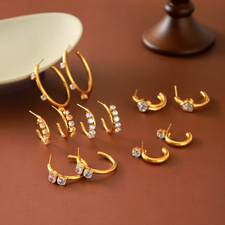 Luxurious Series Daily Irregular Shape Stainless Steel Waterproof Gold Color Zircon Women's Stud Earrings