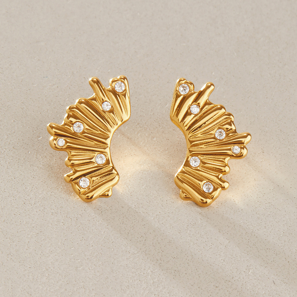 Retro Wings Edelstahl, Wasserdicht, Goldfarben, Zirkonia-Ohrstecker Für Damen Bild4