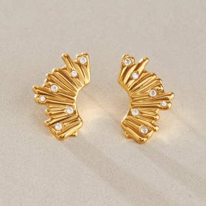 Retro Wings Edelstahl, Wasserdicht, Goldfarben, Zirkonia-Ohrstecker Für Damen h5 Bild4