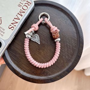 Simple Series Retro Heart Twist Patchwork Leopard Print Mixed Color Resin Phone Chain h5