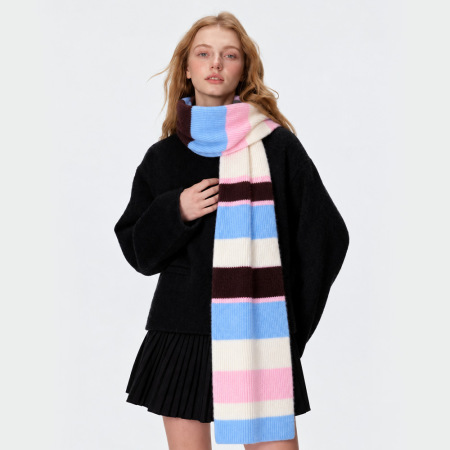 Simple Series Casual Stripe Mixed Color Woven Wool Polyester Blend Winter Scarves 2