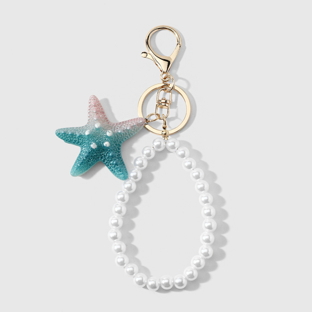 Simple Series Vacation Oceanic Style Beads Starfish Gradient Color Alloy Artificial Pearl Keychain