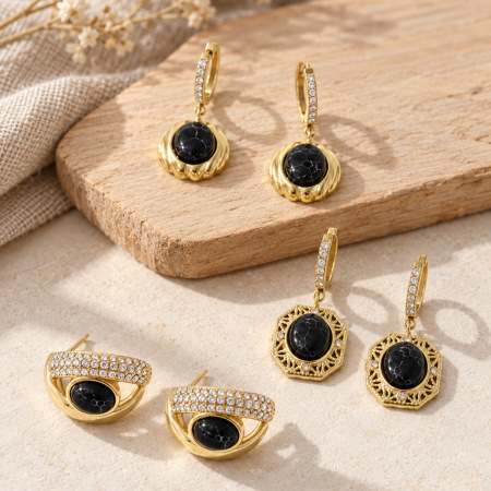Pendientes Colgantes De Mujer De La Serie Simple, Estilo Retro, Con Forma Irregular, De Acero Inoxidable, Resistentes Al Agua Y De Color Dorado Con Circonitas. 2