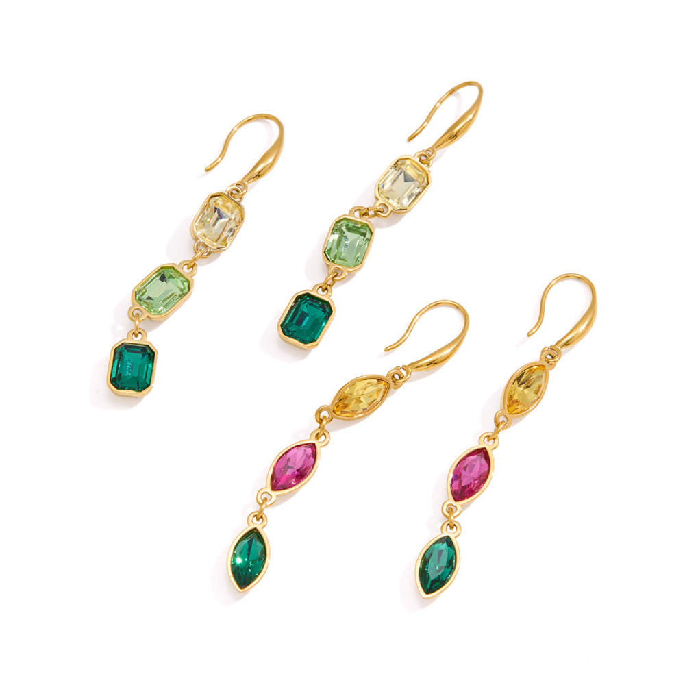 Luxurious Series Tassel Stainless Steel Waterproof Gold Color Zircon Women's Dangle Earrings h5Picture5
