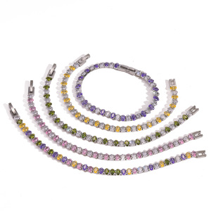 Luxurious Series Elegant Ellipse Shape Geometric Shape Stainless Steel Waterproof Gold Color Zircon Women's Chain Bracelets h5 Picture5