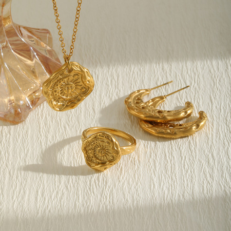 Retro Sun Edelstahl Wasserdichte Goldfarbene Damen-Halsketten-Sets
