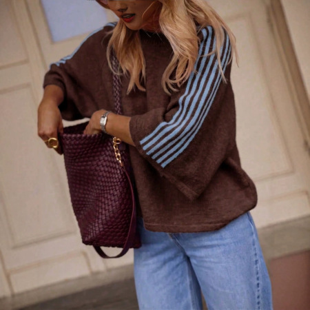 Loose Casual Color Block Stripe Straight Knitted Jumper