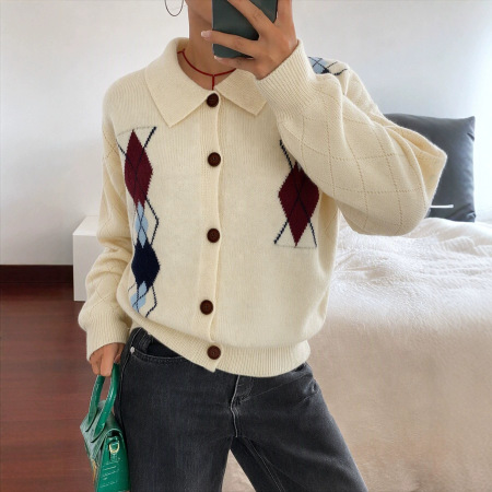 Retro Color Block Button Straight Knit Cardigan 2