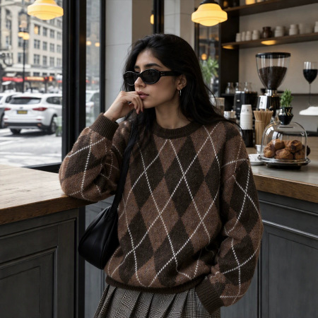 Retro Checkered Loose Fit Knitted Jumper
