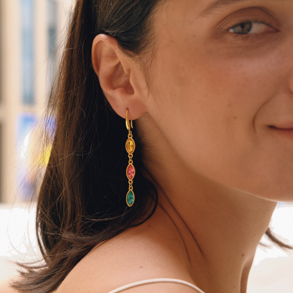 Luxurious Series Tassel Stainless Steel Waterproof Gold Color Zircon Women's Dangle Earrings h5Picture4