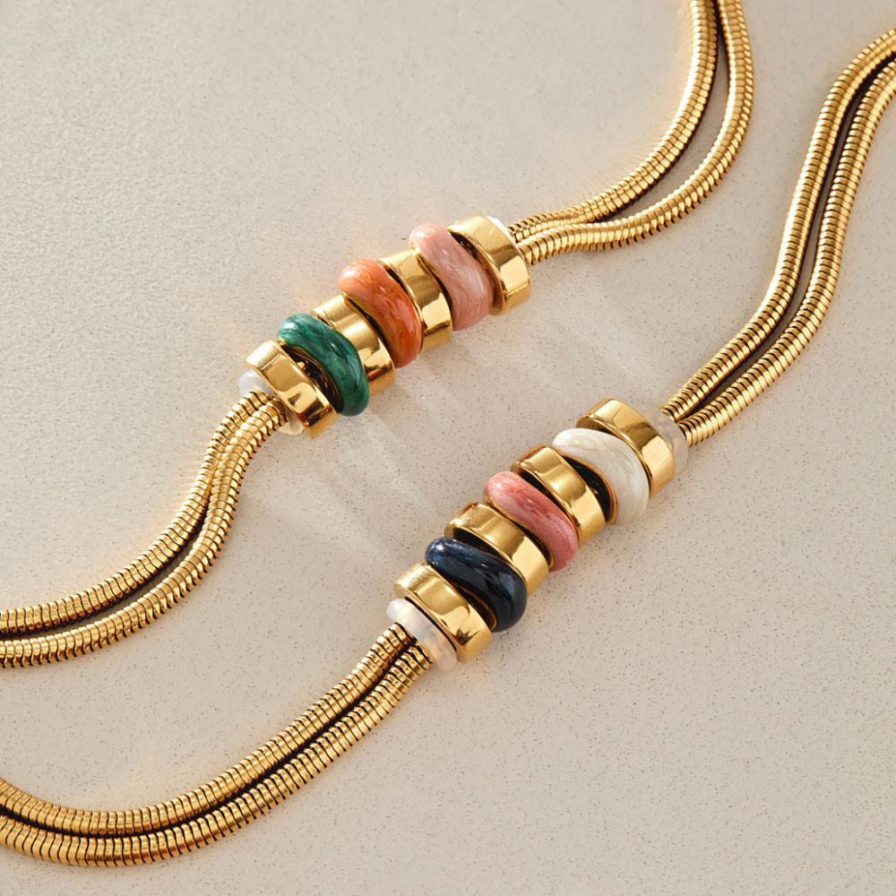 Braccialetti Da Donna Simple Series Daily Beads In Acciaio Inossidabile Color Oro, Impermeabili, Con Perline Miste. h5Immagine4