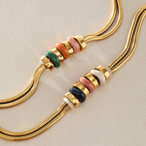 Braccialetti Da Donna Simple Series Daily Beads In Acciaio Inossidabile Color Oro, Impermeabili, Con Perline Miste. h5 Immagine4