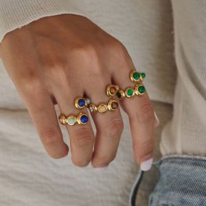 Simple Series Retro Irregular Shape Stainless Steel Waterproof Gold Color Women's Gemstone Rings h5 Picture3
