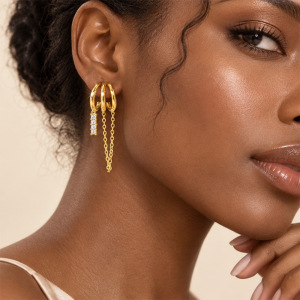 Simple Series Daily Tassel Geometric Shape Stainless Steel Waterproof Gold Color Rhinestone Women's Stud Earrings h5 Picture2