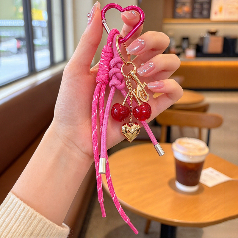 Simple Series Sweet Heart Twist Cherry Woven Alloy Bag Charms Bild4