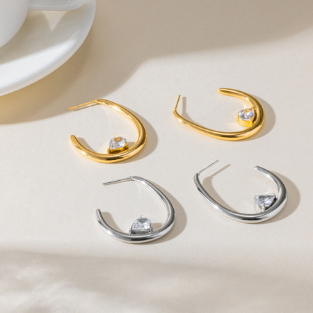 Simple Series Ohrstecker Für Damen In Geometrischer Form, Aus Wasserdichtem Edelstahl, Goldfarben Mit Strasssteinen, In Goldoptik
