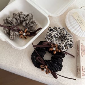 Simple Series Retro Flower Bow Knot Leopard Print Plaid Fabric Scrunchies h5 Picture2