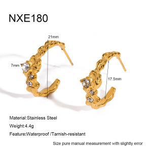 Luxurious Series Elegant Irregular Shape Geometric Shape Stainless Steel Waterproof Gold Color Zircon Women's Hoop Earrings h5
