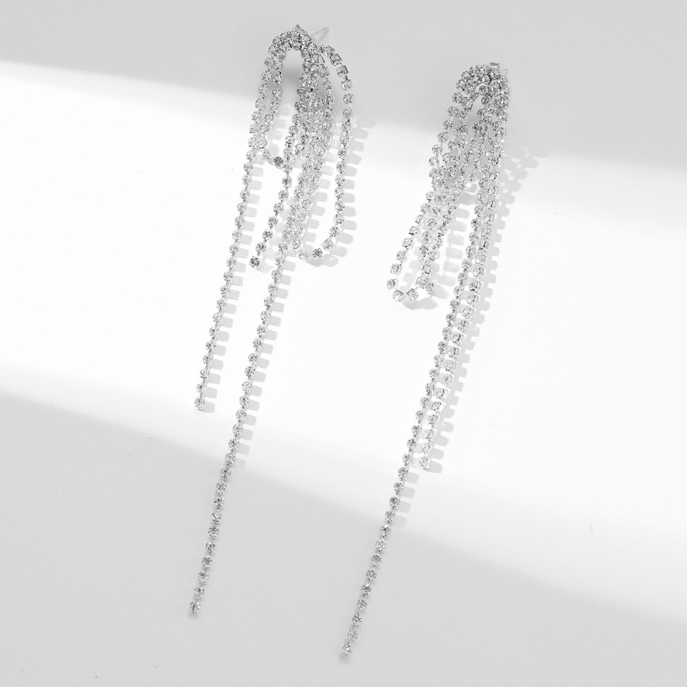 Luxurious Series Simple Tassel Copper Rhinestone Women's Party Earrings h5Picture4