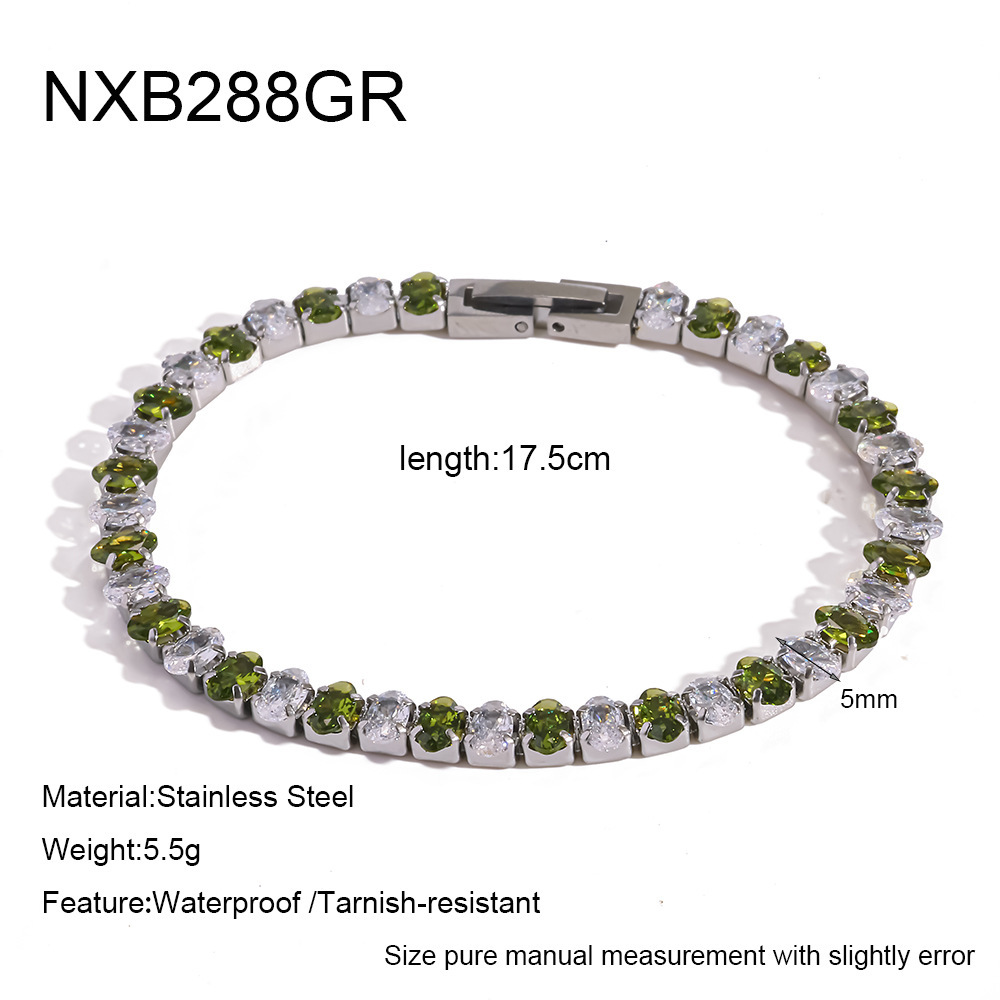 Luxurious Series Elegant Ellipse Shape Geometric Shape Stainless Steel Waterproof Gold Color Zircon Women's Chain Bracelets