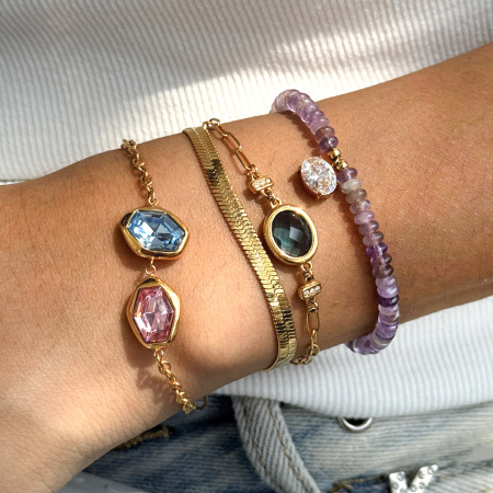 Pulseras De Mujer Con Dijes De Acero Inoxidable, Impermeables, De Color Dorado Y Con Piedra Natural, Con Forma Geométrica. 2