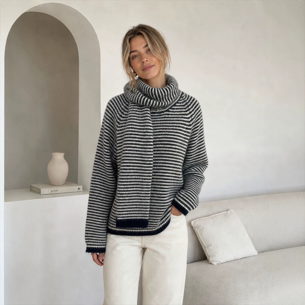 2-Teiliges Set, Lässiger, Gestreifter, Gerader Strickpullover h5Bild4