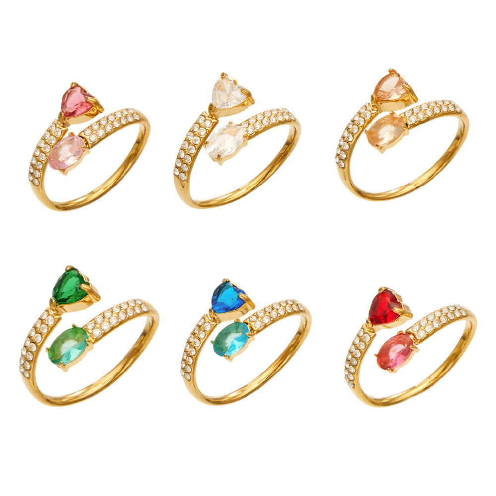 Luxurious Series Daily Heart Stainless Steel Waterproof Gold Color Zircon Women's Gemstone Rings h5Picture4
