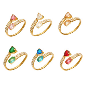 Luxurious Series Daily Heart Stainless Steel Waterproof Gold Color Zircon Women's Gemstone Rings h5 Picture4