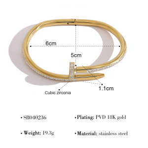 Simple Series Elegant Irregular Shape Patchwork Stainless Steel Waterproof   Gold Color  Zircon Women's Bangles h5 