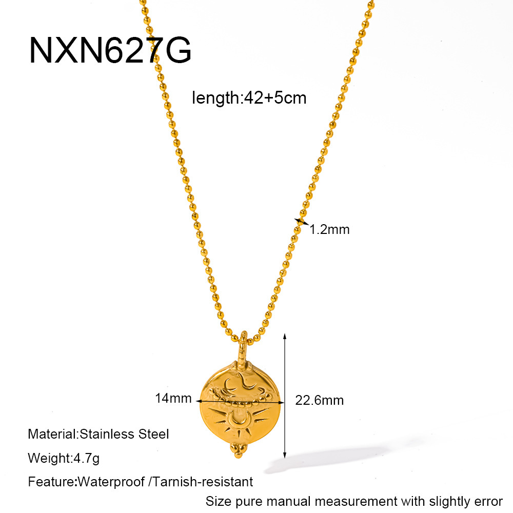 Classic Series Retro Sun Moon Geometric Shape Stainless Steel Waterproof Gold Color Women's Pendant Necklaces