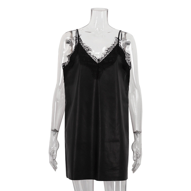 Sexy, Einfarbiges, Gerades, Ärmelloses Kleid Mit Spitzeneinsatz 