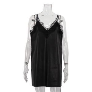 Sexy, Einfarbiges, Gerades, Ärmelloses Kleid Mit Spitzeneinsatz h5 
