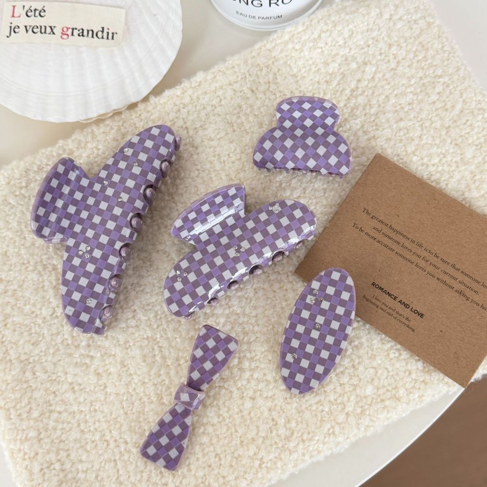 Simple Series Sweet Bow Knot Solid Color Plaid Acetate Rhinestone Hair Claws Picture3