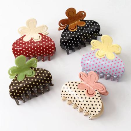 Simple Series Casual Flower Polka Dots Mixed Color Acetate Hair Claws