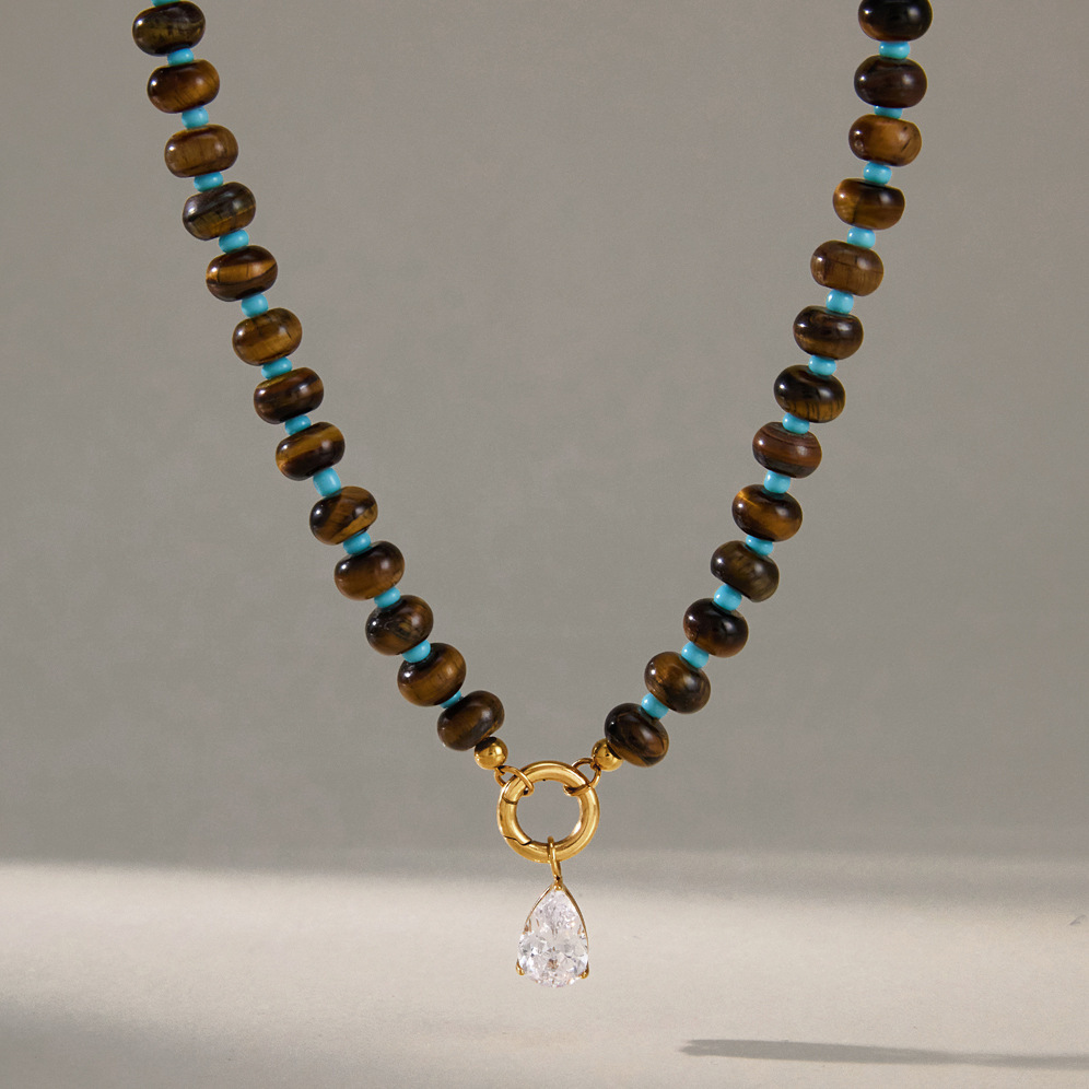 Beads Natural Stones Gold Color Zircon Women's Beaded Necklaces h5Picture3