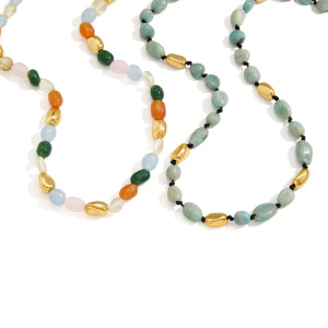 Collares De Cuentas Para Mujer Con Piedras Naturales Y Color Dorado h5 Imagen4