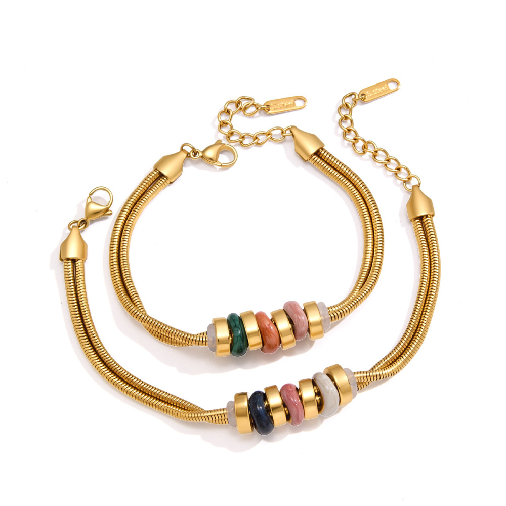 Braccialetti Da Donna Simple Series Daily Beads In Acciaio Inossidabile Color Oro, Impermeabili, Con Perline Miste. h5Immagine5