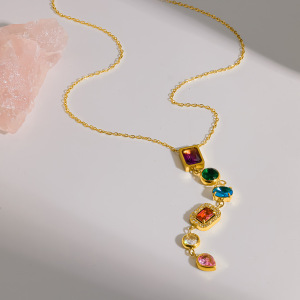 Luxurious Series Elegant Geometric Shape Stainless Steel Waterproof Gold Color Zircon Women's Pendant Necklaces h5 Picture3
