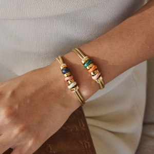 Braccialetti Da Donna Simple Series Daily Beads In Acciaio Inossidabile Color Oro, Impermeabili, Con Perline Miste. h5 Immagine3