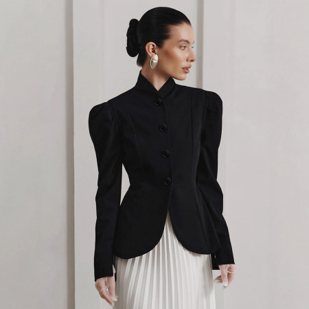 Elegant Solid Color Button Slim Fit Jackets & Coats