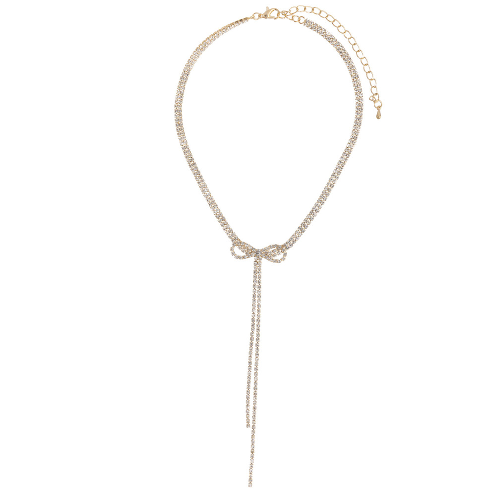 Luxurious Series Elegant Bow Knot Copper Rhinestone Women's Long Necklaces