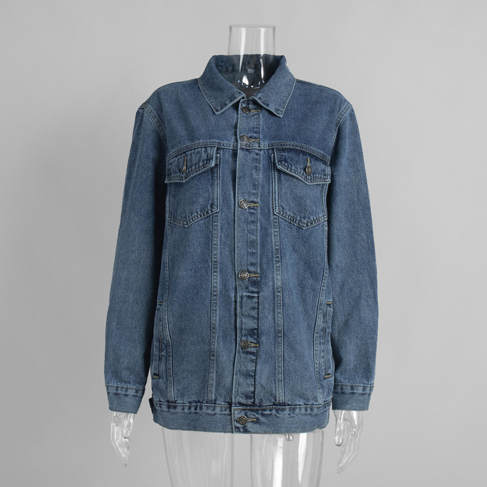 Lässiges, Einfarbiges, Gerades Jeans-Top Aus Baumwolle Mit Knopfleiste 