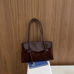 Borsa A Tracolla Quadrata Da Donna In Pelle Scamosciata Tinta Unita Con Patchwork, Stile Casual. h5