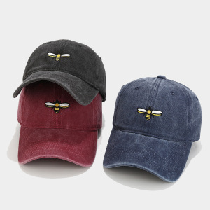 Simple Series Casual Animal Little Bee Embroidery Cartoon Washed-Cotton Distressed Unisex Baseball Cap h5 Picture3