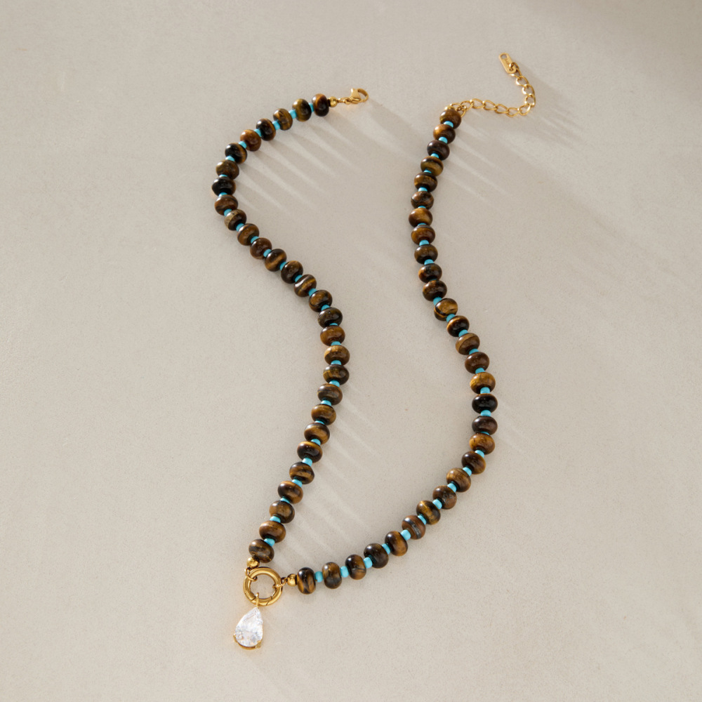 Beads Natural Stones Gold Color Zircon Women's Beaded Necklaces h5Picture4