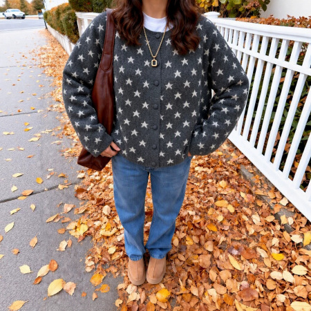 Casual Geometric Pattern Christmas Button Straight Knit Cardigan