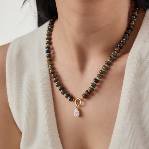 Beads Natural Stones Gold Color Zircon Women's Beaded Necklaces h5 Picture2