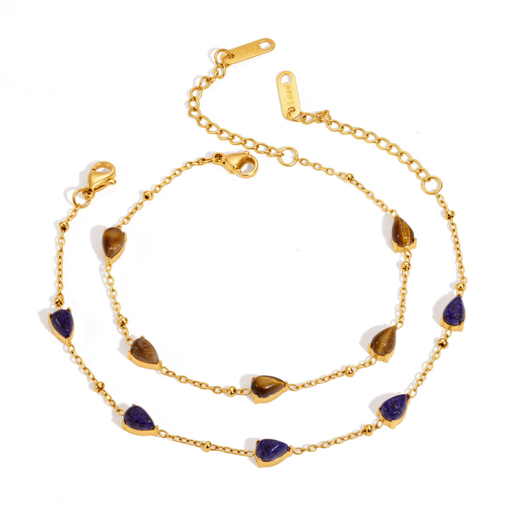 Simple Droplet Stainless Steel Waterproof Gold Color Natural Stone Women's Chain Bracelets Picture5