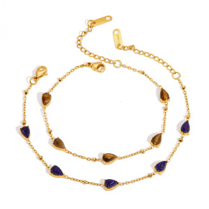 Simple Droplet Stainless Steel Waterproof Gold Color Natural Stone Women's Chain Bracelets h5 Picture5