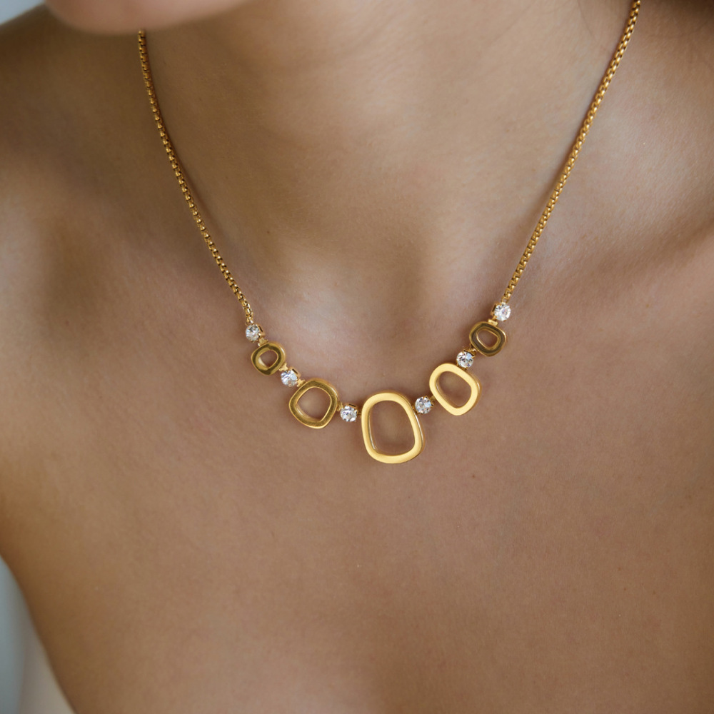 Einfache, Lässige Halskette Mit Unregelmäßiger Form Aus Edelstahl, Wasserdicht, Goldfarben, Für Damen Bild4